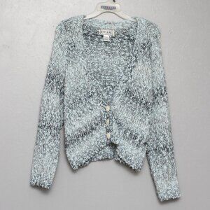 Vintage Evian blue and gray fuzzy textured oversized slouchy cardigan
